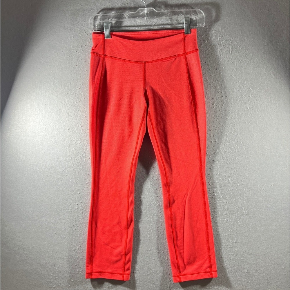 960 | Lululemon Ribbed High Rise Cropped Yoga‎ Leggings Coral Red Womens 4